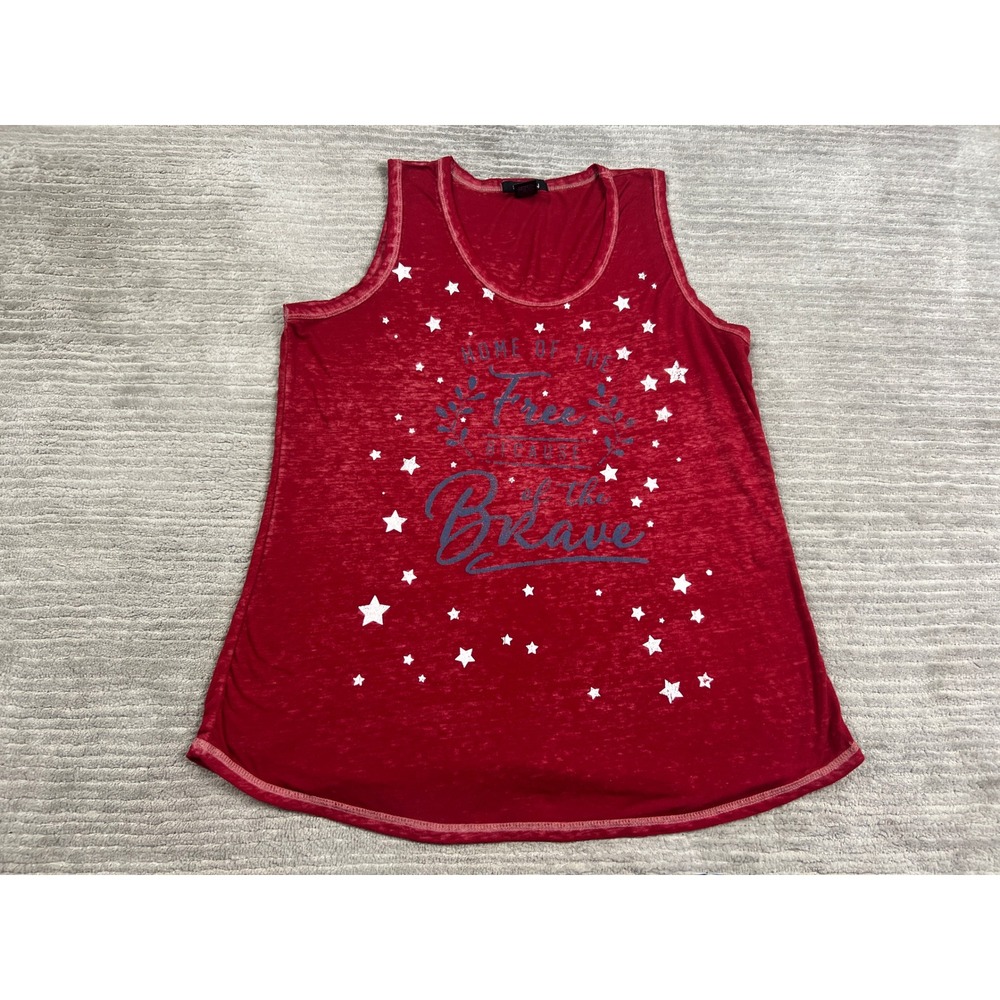 Sable Sky Tank Top Womens Large Red Patriotic Home of the Free Burnout Graphic